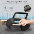 thumbnail image 6 of Boombox CD Player Portable, Cassette Player Combo with CD MP3 Bluetooth AUX TF USB FM Radio AC/DC Powered, with Remote Control, Headphone Jack, Stereo Sound for Home,Kids,Gift(Black), 6 of 8