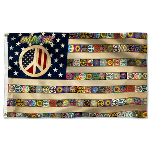 Peace Sign Hippie Grommet Flag 3x5Feet Banner with 2 Brass Grommets