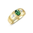thumbnail image 3 of RYLOS Men's Rings 14K Yellow Gold Classic 8X6MM Oval Gemstone &  Diamond Ring Green Sapphire September Birthstone Rings For Man Gold Rings Size 10, 3 of 7