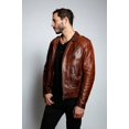 thumbnail image 3 of Brown Distressed Motorcycle Jacket With Asymmetrical Zipper Closure Mens Brown Leather Motorcycle Jacket Brown Leather Biker Jacket For Men size S, 3 of 4
