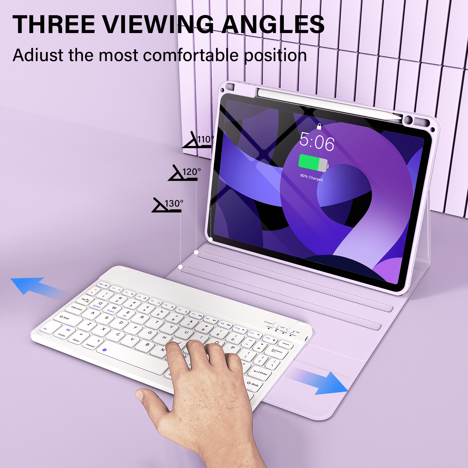 Kenke Keyboard Case iPad Air 11 Inch M4/M3/M2 (2026/2025/2024), iPad Air 5/4th Gen (2022/2020) 10.9 Inch, Detachable Bluetooth Keyboard Rechargeable with Right Side Pencil Holder & Groove, Purple