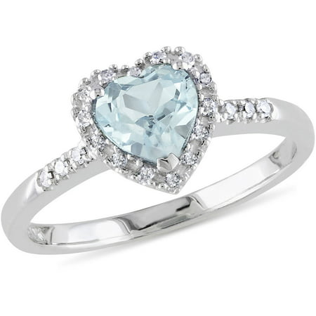 Tangelo 5/8 Carat T.G.W. Aquamarine and Diamond-Accent Sterling Silver Heart Ring