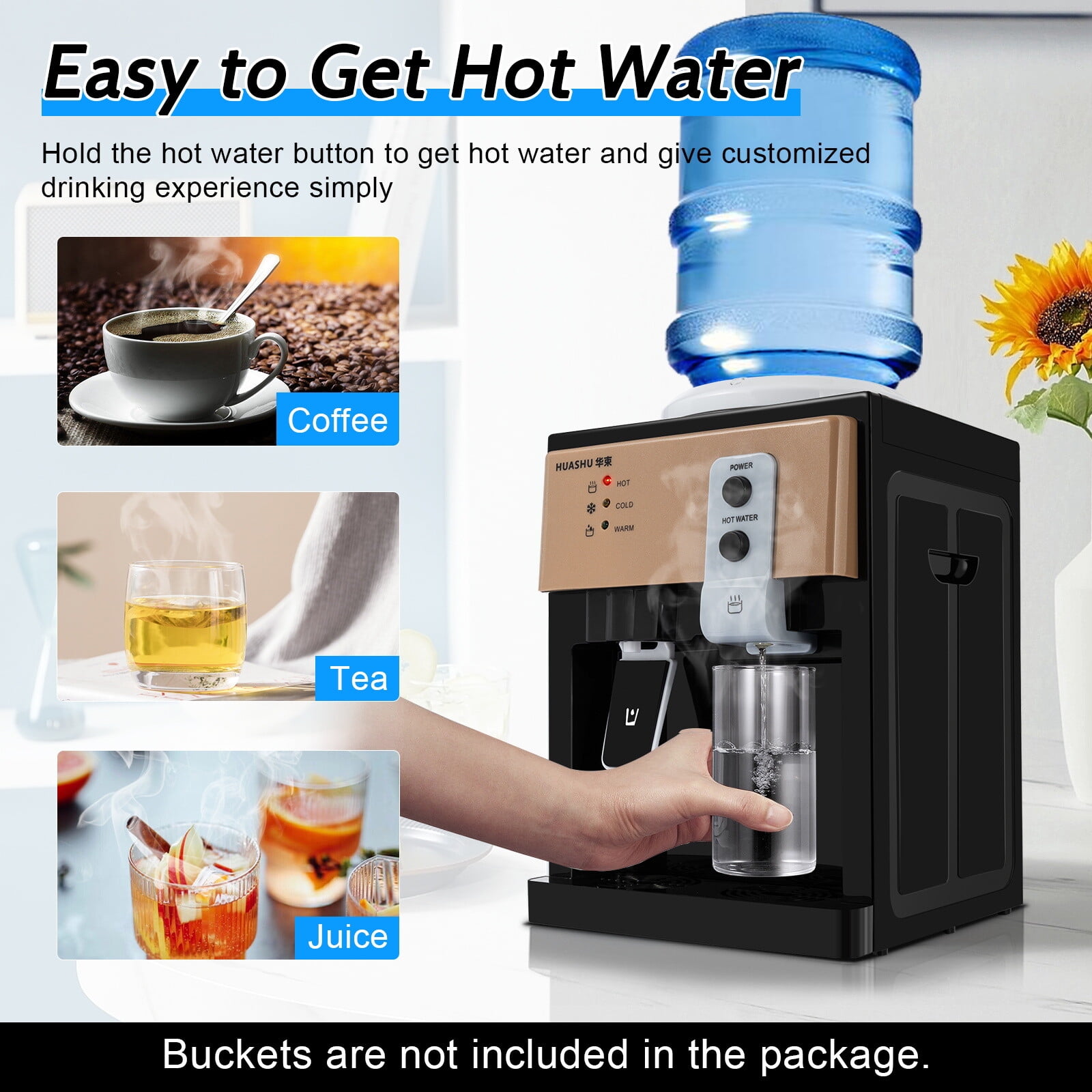 575W Top Loading Countertop Water Dispenser Ot Cold Water Cooler Drinking Machine304 Stainless Steel PP