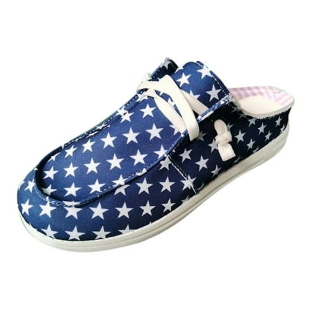 

Women Walking Shoes 2022 Women s Shoes European And American Casual Single Shoes Flat Bottom Lace Up Half Prop Single Shoes Canvas Loafer Shoes casual shoes for Women Canvas Blue