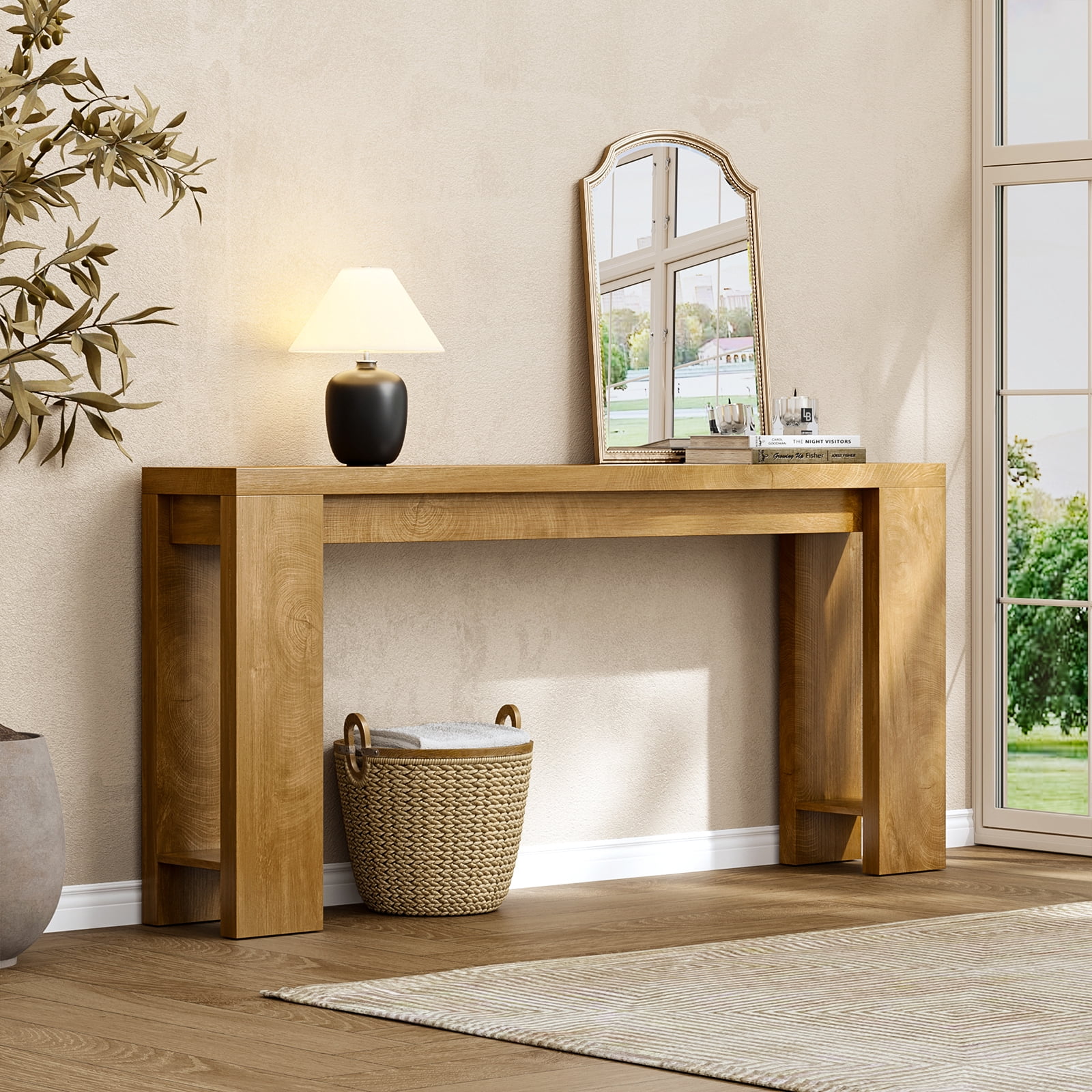 Hearthlight Home 71" Long Console Table, Wood Farmhouse Entryway Table for Living Room,Narrow Sofa Table for Front Door,Entry, Hallway, Entrance,Light Oak
