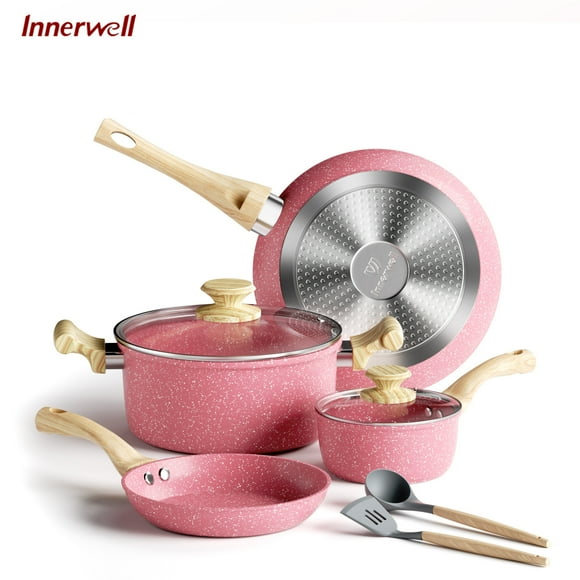 Innerwell Non Stick Granite Induction Cookware Set, 8 Pcs, Stay Cool Bakelite Handles