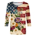 thumbnail image 5 of Htigea Women's American Flag & Flower Shirts 3/4 Sleeve Crewneck Pullover Tops 4th of July 250th Anniversary Tshirts Summer Wear 03 Multicolor S, 5 of 5