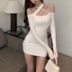 thumbnail image 5 of Vestido con hombros descubiertos para mujer, vestido erógeno de manga larga con cuello Halter, corte delgado, cintura alta elástica y hombros descubiertos, 5 of 8