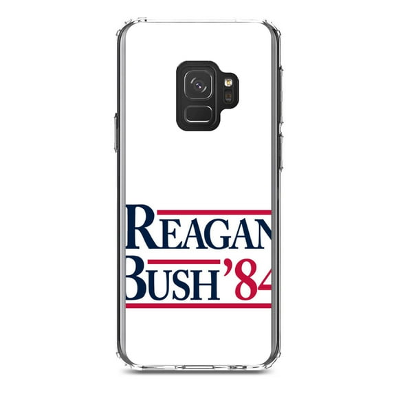 DistinctInk Clear Shockproof Hybrid Case for Samsung Galaxy S9 (5.8" Screen) - TPU Bumper, Acrylic Back, Tempered Glass Screen Protector - Reagan Bush 1984