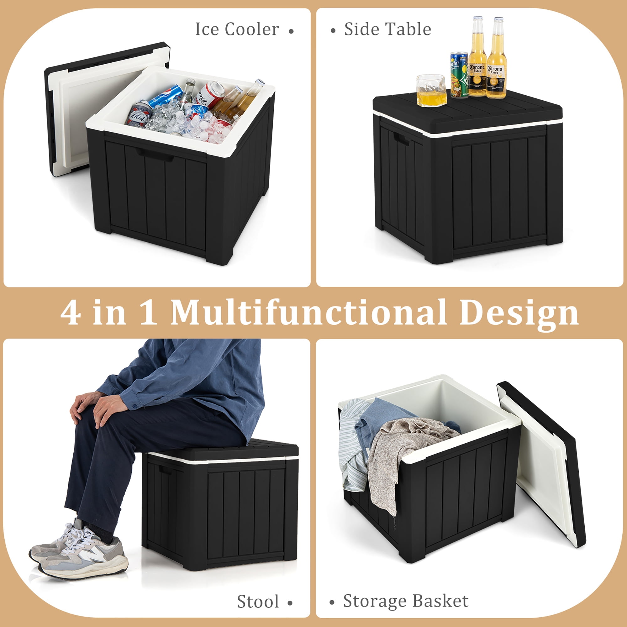 Costway 10 Gallon Ice Cooler w/ Built-in Handles and Detachable Lid Black