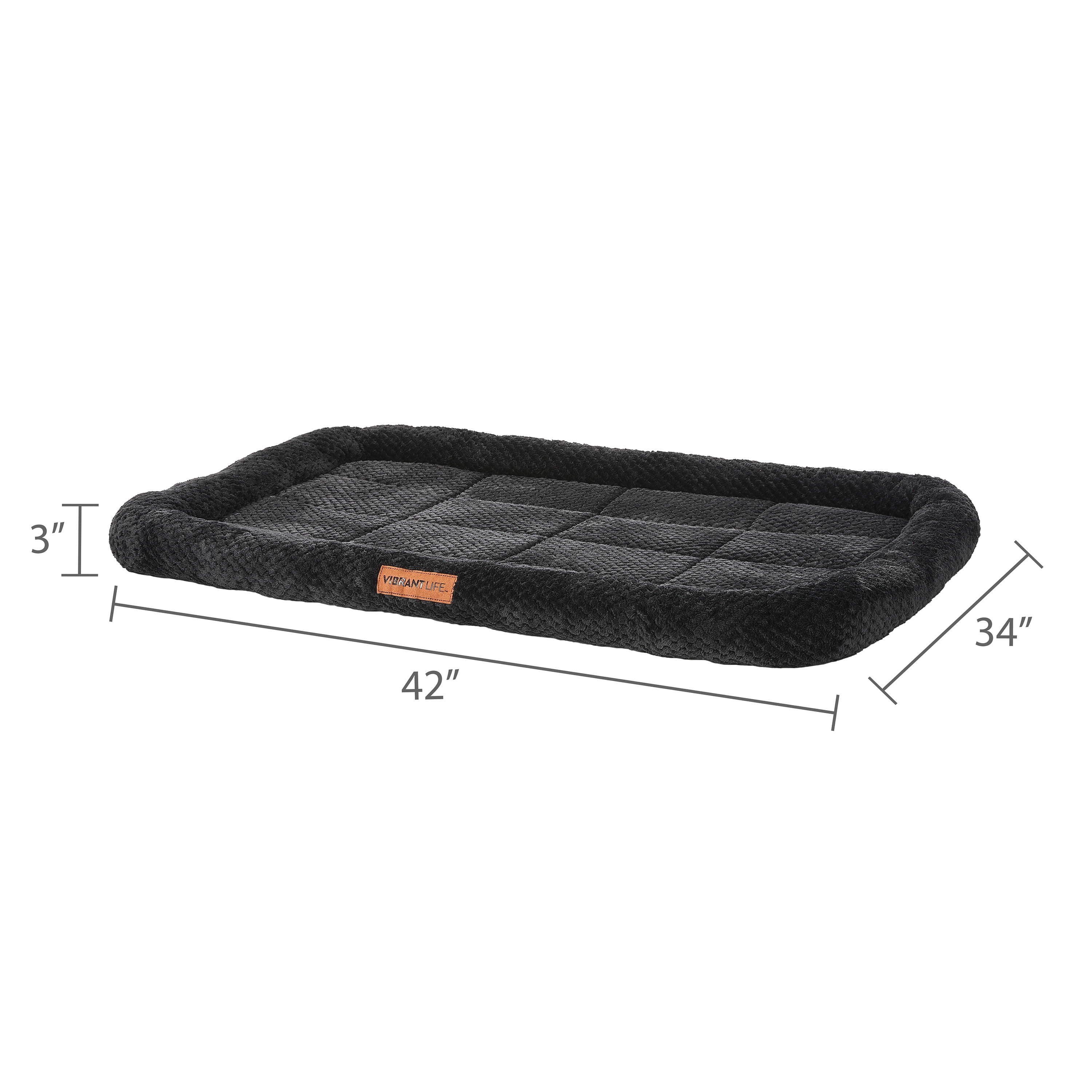 Vibrant Life Extra Large Cozy Luxe Crate Mat Pet Bed, Dark Gray, 42" x 34"