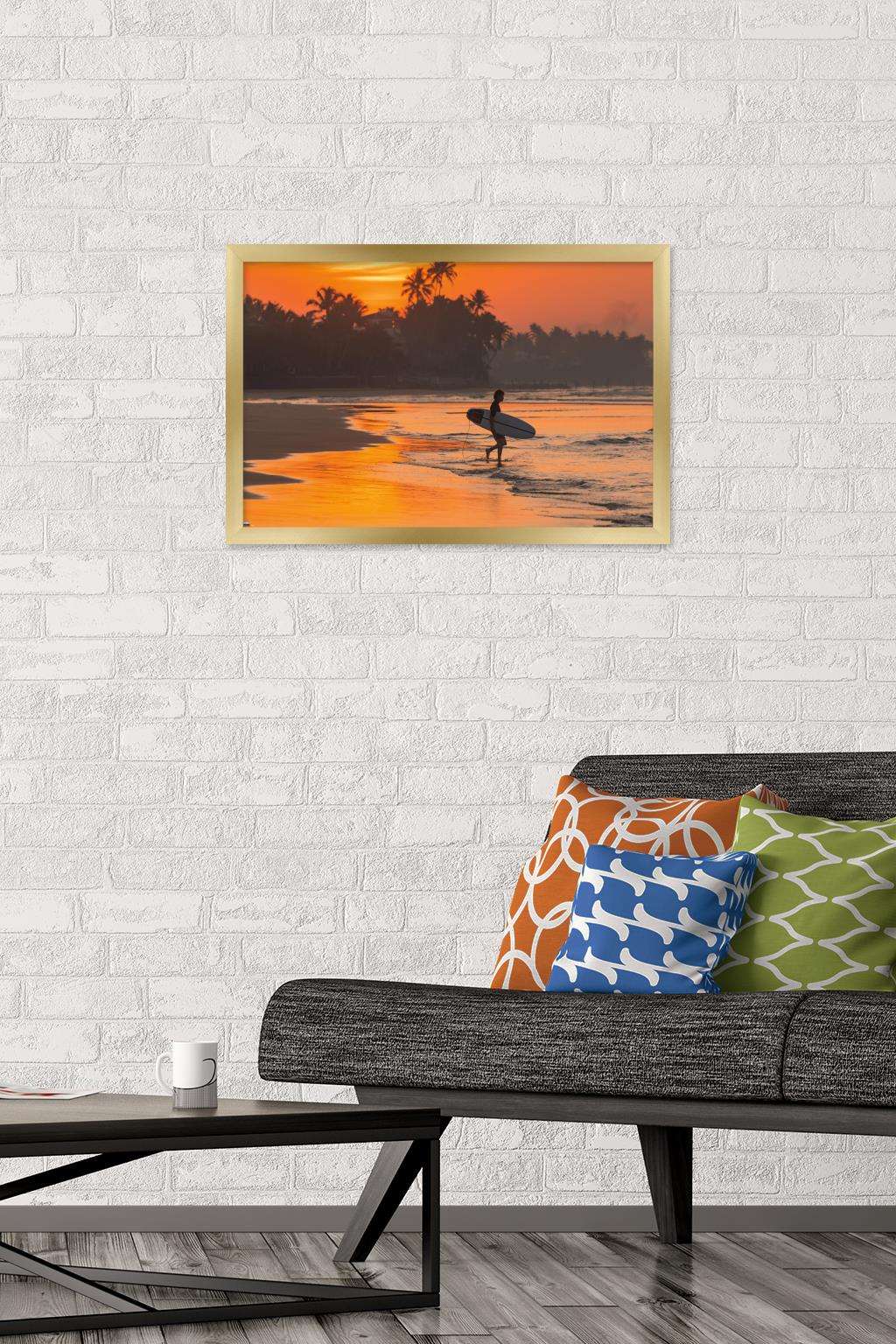 Surfing - Morning Walk Wall Poster, 14.725" x 22.375", Framed