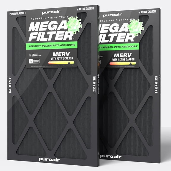 PuroAir Mega Filter - MERV 13 16x25x1 Air Filters for Home (2 pack)