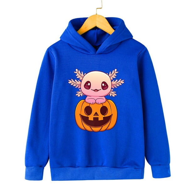 Axolotl-Sudadera con capucha de calabaza Kawaii para niños y niñas, ropa de calle de dibujos animados, Harajuku, Halloween