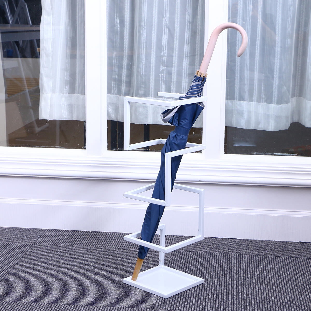 GOOHOCHY Sleek Metal Umbrella Holder for Modern Home Decor Easy Access White Finish 10.5 x 10.5 x 18 Inches