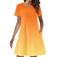 thumbnail image 2 of Sakmal Casual Summer Dresses for Women Mid-Length Gold Crew Neck Gradient Loose Fit with Pocket Short Sleeve Basic Shift Dress, 2 of 5