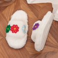 thumbnail image 6 of GPOECD Cute Slippers for Women Fuzzy Open Toe Embroidery Slide Soft Non Warm Cozy Slippers for Winter., 6 of 7