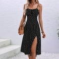thumbnail image 2 of Womens Polka Dot Sundresses Spaghetti Strap Summer Dresses Slim Fit Side Slit Midi Dress A Line Beach Dress Black L, 2 of 6