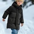 thumbnail image 4 of YHAJDS Kids Winter Coat Solid Color Hooded Mid Length Coat with Pockets Thickened Fleece Lined for 4-13 Years Boys Girls, 4 of 4