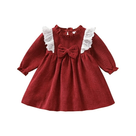 

JDEFEG Toddler Fancy Dress Toddler Kids Girls Fashionable Bowknot Long Sleeves Corduroy Princess Dress Girls Dresses Ages 10 Girls Dresses Skirts for Girls Cotton Blends 24M