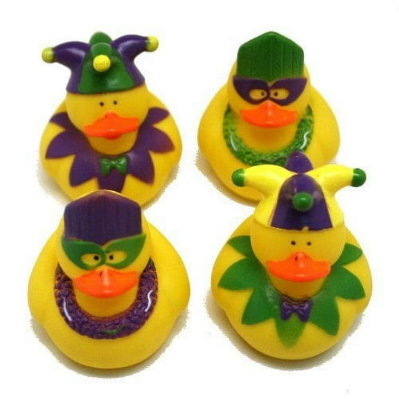 Fun Express Mardi Gras Duckies, Bulk Set of 12 Rubber Ducks, Parade and Party Favor Supplies and Handout Toys