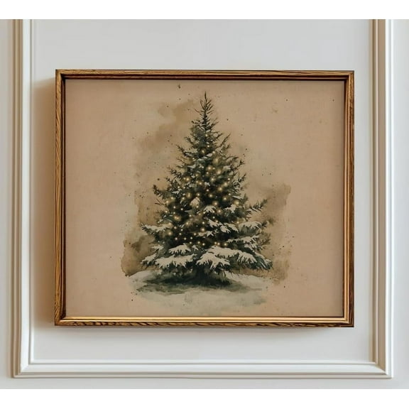 Vintage Christmas Tree Print Poster Antique Evergreen Beige Holiday Wall Art Canvas Artwork Wall Decor Winter Prints Painting Christmas Fireplace Mantel Decoration No Frame