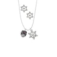thumbnail image 2 of Delight Jewelry Silvertone Diagonal Banded Barrel with Hot Pink Crystals Spinner Silver tone Snowflake Charm Necklace and Stud Earrings, 2 of 4
