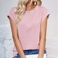 thumbnail image 5 of cfhntfmh Tops for Women Trendy Summer Cap Sleeve Round Neck Textured Shirts Casual Basic Solid Color Tees, 5 of 7