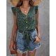 thumbnail image 2 of Camiseta informal de verano con cuello en V y cierre de botón con volantes y estampado de puntos para mujer para uso diario, 2 of 8