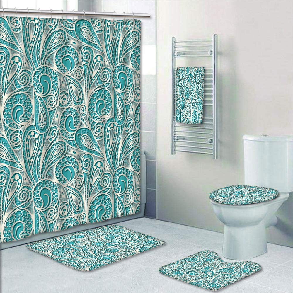 PRTAU Teal Lace Feminine Fashion Romantic Composition 5 Piece Bathroom