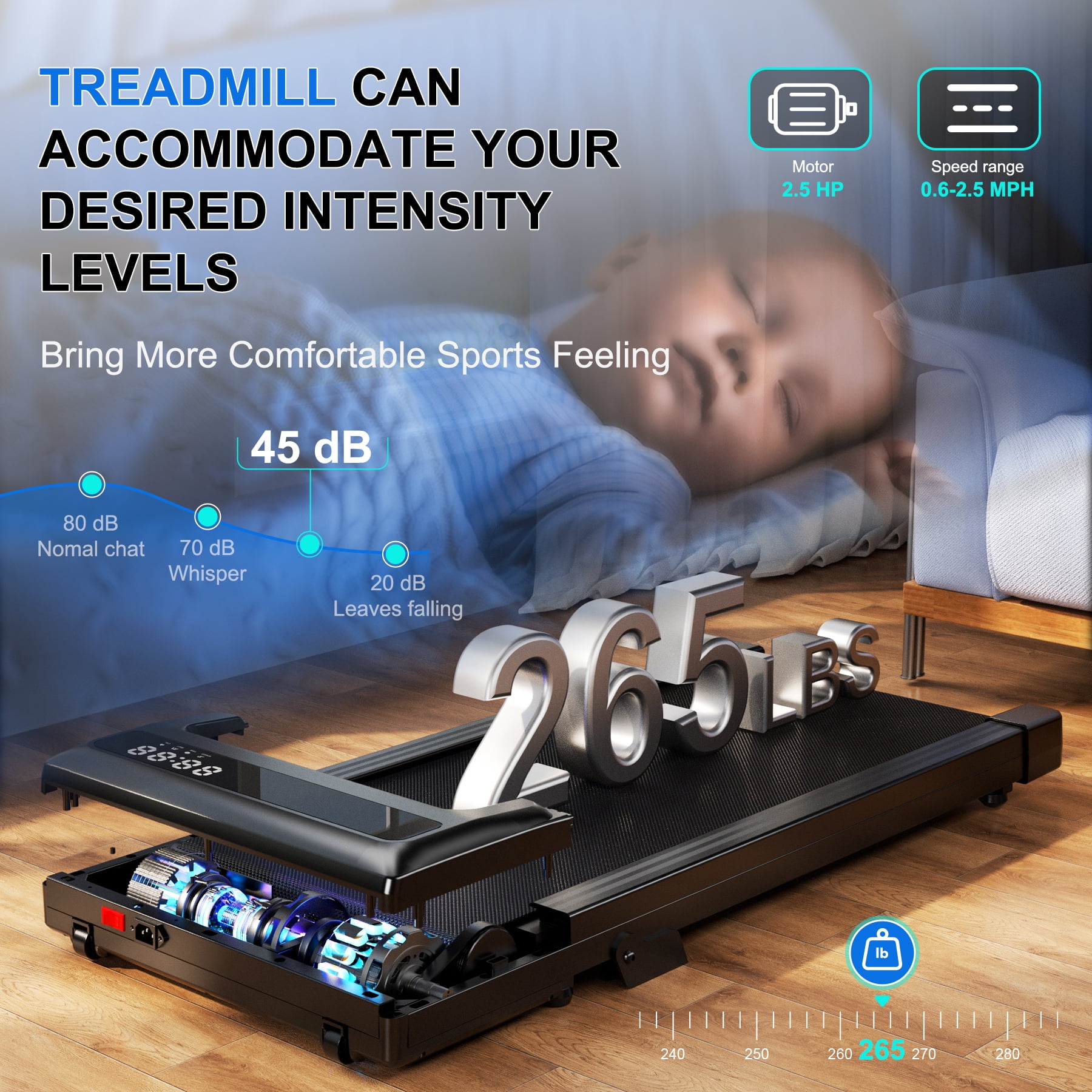 MJWW Walking Pad Treadmill with 6% Incline and Remote Control,Under Desk Treadmill for Home&Office, 250 lbs Weight Capacity