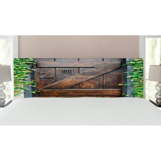 Rustic Headboard Small Spanish Style Dark Stained Wood Door Secret Garden With Grated Window Picture Upholstered Decorative Metal Bed Memory Foam King Size Brown Green By Ambesonne Com Rustic Headboard Small Spanish Style, Spanish Style King Size Bed