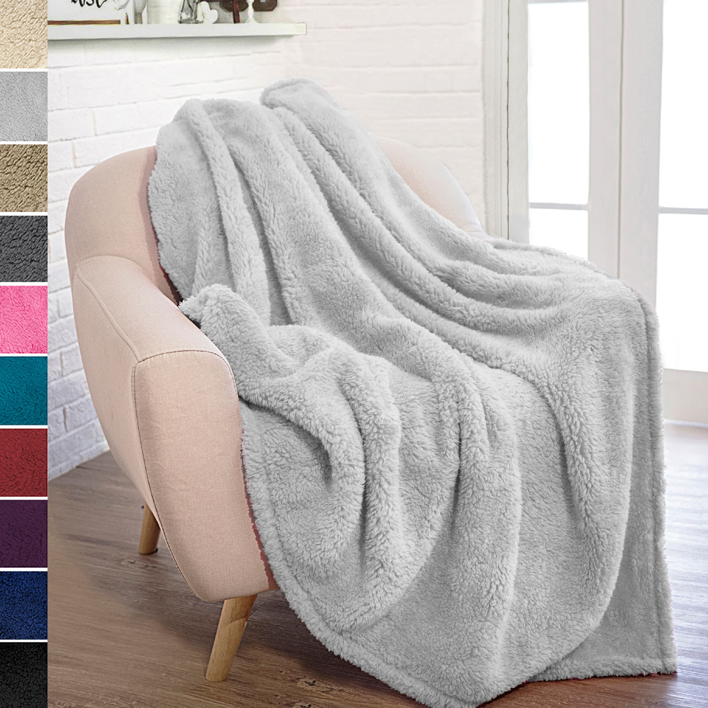 PAVILIA Plush Sherpa Throw Blanket for Couch Sofa Fluffy Microfiber
