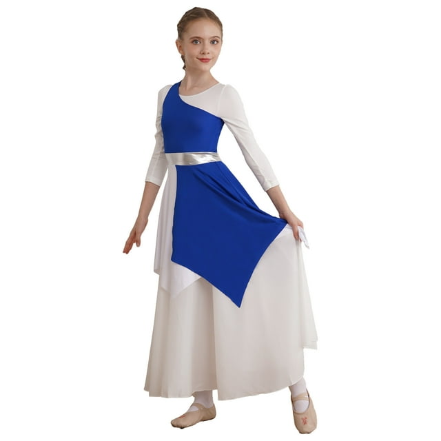 Alvivi Robe de Danse Lyrique de Louange pour Filles Sans Manches à une Épaule Robe de Fête Bleu 16