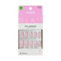 KISS GLAM 3D & Jewel Press On Nails Almond, ‘Breeze of Bliss’, Pink, Medium, 32 Count