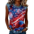 thumbnail image 2 of Tank Tops for Women Diagonal Stripe Star Round Neck Sleeveless Shirts Casual Loose Fit Trendy Patriotic Camisole Blouse Dark Blue S, 2 of 6