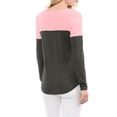 thumbnail image 3 of Camiseta casual de color bloque de manga larga con escote en V dividido para mujeres INSPIRE CHIC S Gris oscuro, 3 of 7