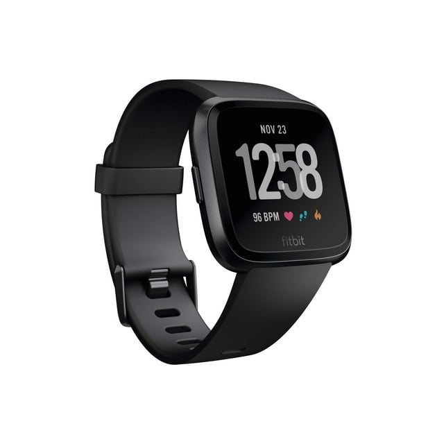 Reloj inteligente Fitbit Versa, rastreador multideporte, aluminio negro/negro, talla única (correas S y L incluidas) (renovado)