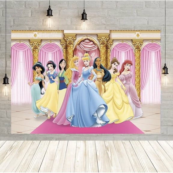Princess Party Backdrop, 60x40 inch Princess Theme Birthday Party Backdrop, suitable for party decorations, wall stickers and photography backdrops.