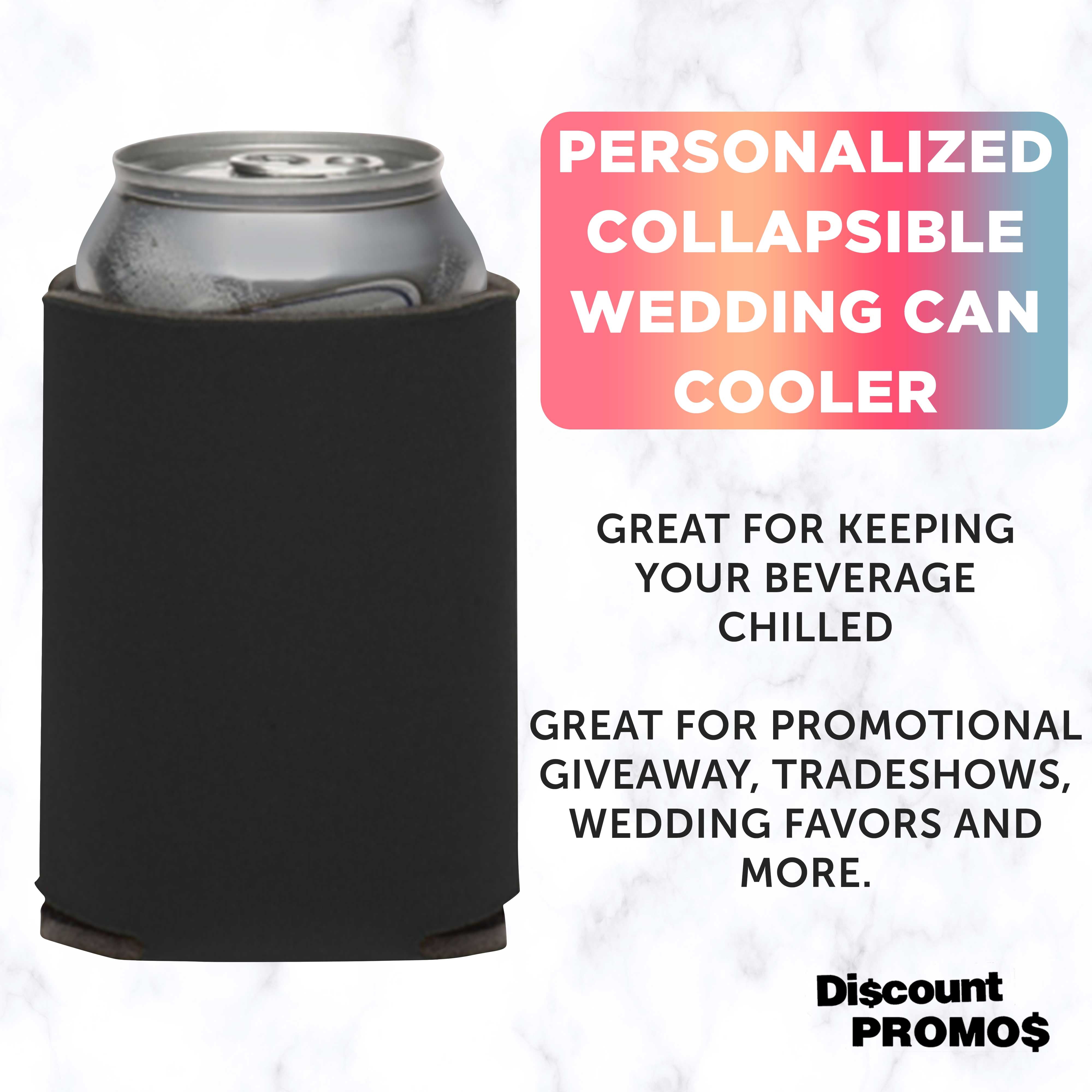 Collapsible Couple Wedding Can Coolers Set of 10, Bulk Pack - Keeps Your Drink Cooler, Great for Beer, Soda, Other Beverages - Black