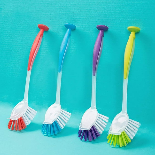 Juego de cepillos para lavar platos con ventosa, mango suave y cerdas antiarañazos, cepillo para sartenes, ollas, limpieza del fregadero de la cocina (color al azar) Zhivalor WRMH-846