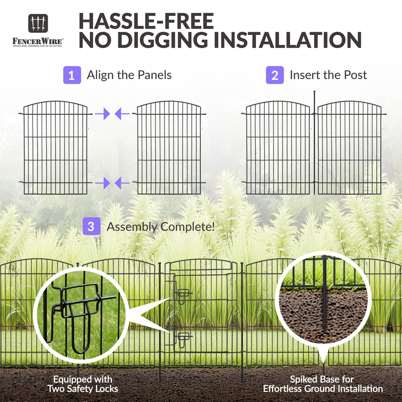 FencerWire 11 Panels Decorative Garden Fence with Gate, 29.5"H x 23.6"W No Dig Dog Fence Outdoor for Yard Garden Patio, Arched Rustproof Metal Garden Barrier Border, Temporary Animal Barrier