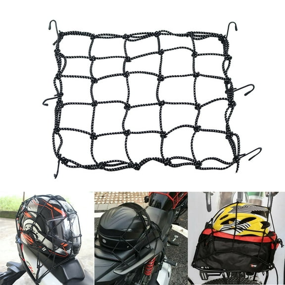 15.7 x15.7'' Cargo Net Heavy Duty Bungee Net Helmet Luggage Thicken Netting with 6 Adjustable Metal Hooks for Motorcycle Bike ATV