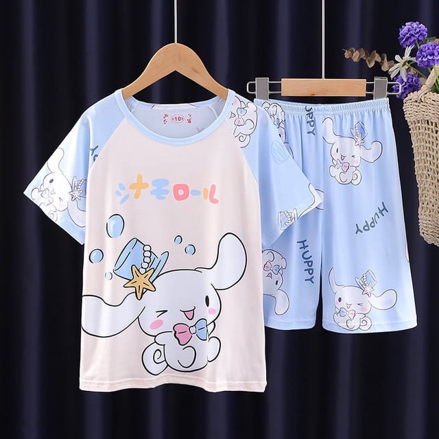 Anime Sanrio Cinnamoroll Kuromi Hello Kitty conjunto de ropa de verano para niños ropa de casa informal de dibujos animados para niños ropa holgada y cómoda