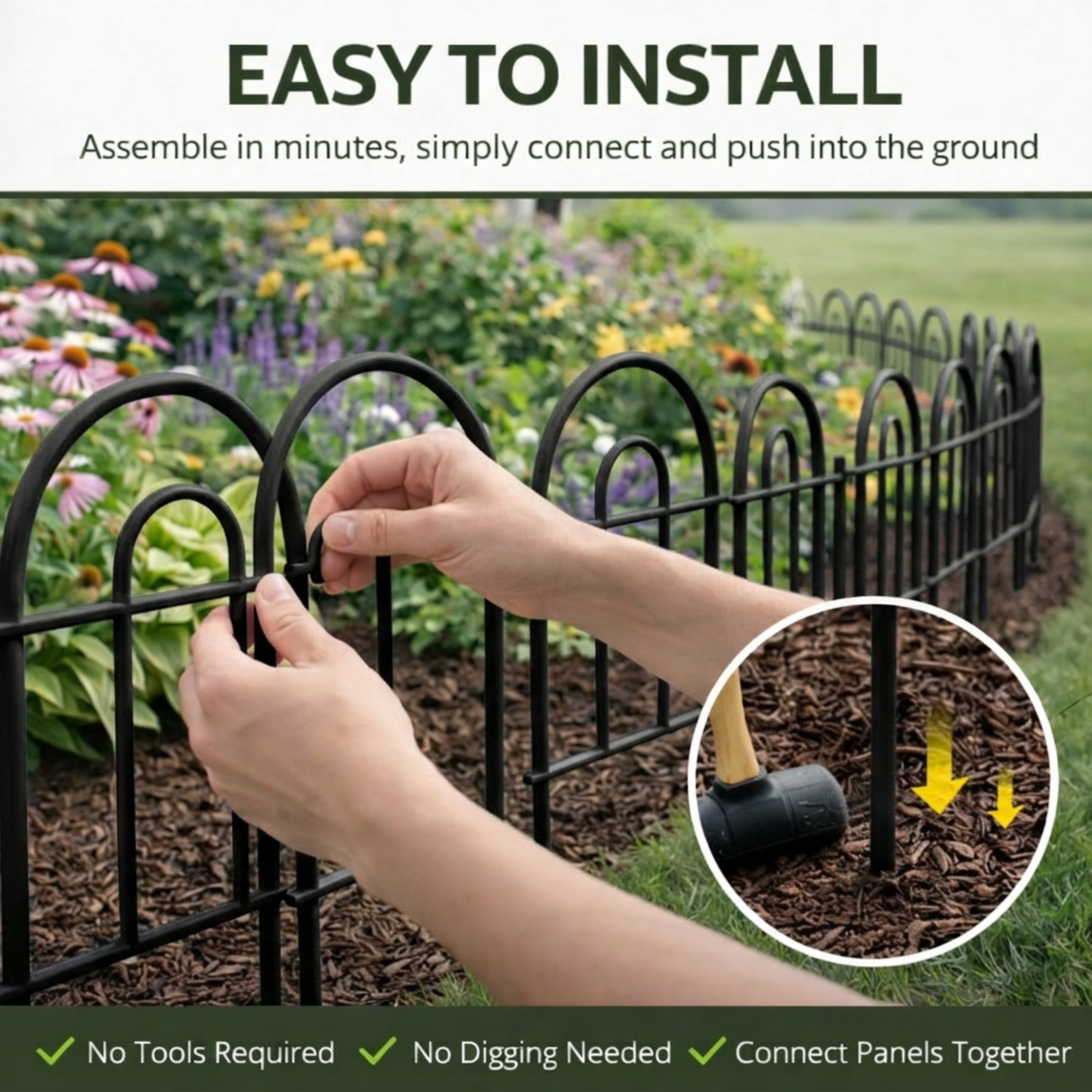 Y&M 21FT Garden Fence 20 Panels, 16.7in H Metal Border Fence, No Dig Landscape Edging for Yard Lawn Flower Bed, Rustproof