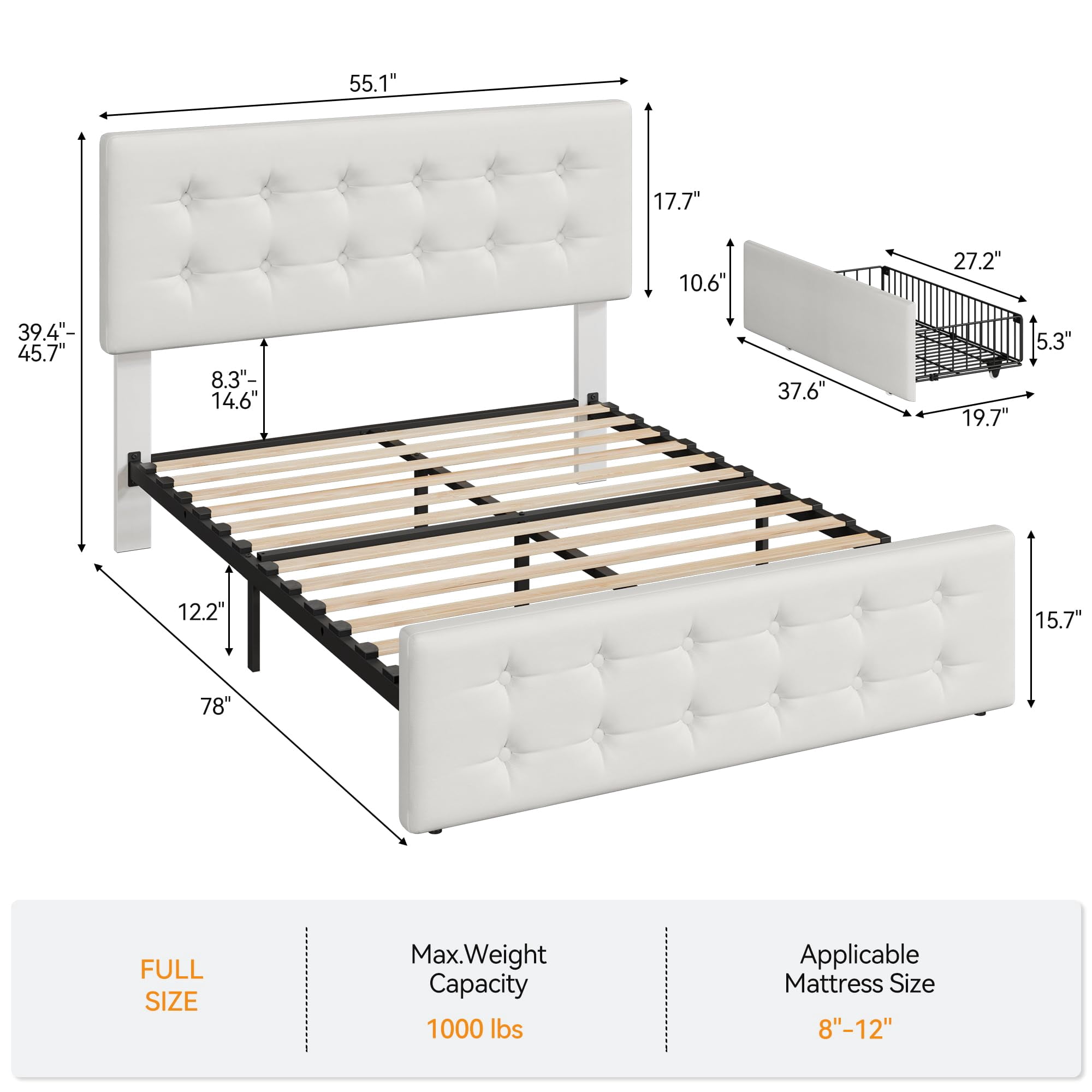 Huisuilinss Linen Upholstered Platform Bed Frame Queen Size Bed Frame With Button Tufted Design Headboard Full Size Bed Frame With 4 Storage Drawers Wooden Slats Support No Box Spring Needed
