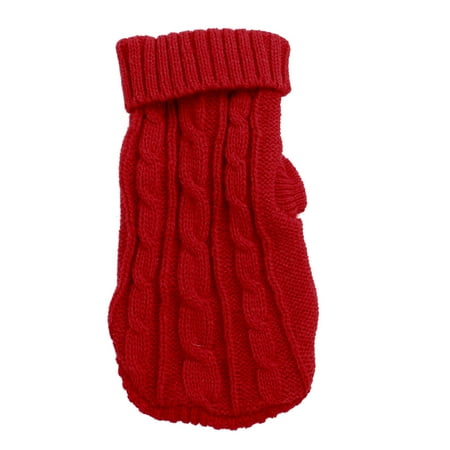 Pet Chihuahua - Unique Bargains Winter Warm Red Cable Knit Turtleneck Pet Dog Chihuahua Apparel Sweater Size 6