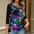 thumbnail image 4 of ZQGJB Cute Butterfly Print Shirts for Women Dressy Casual 3/4 Lenght Sleeve Round Neck Graphic T-Shitrs Top Loose Fit Comfy Tunic Tees Blouse Multicolor#03 XXXL, 4 of 6