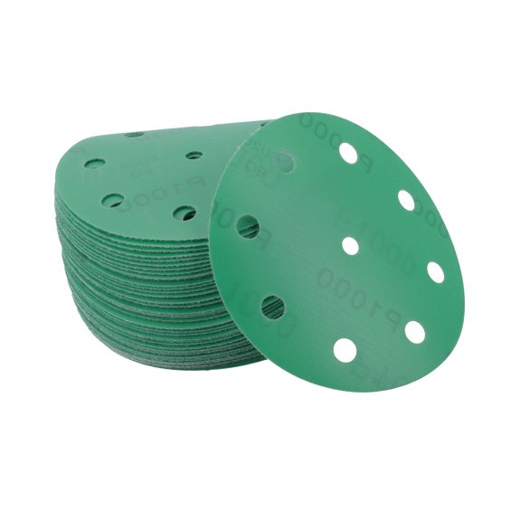 Unique Bargains Sanding Discs 5 Inch 9 Hole 1000 Grit Round Hook and Loop Sandpaper Aluminum Oxide Green 50 Pcs