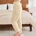 thumbnail image 4 of Mohiass Womens Fleece Pajama Pants, Winter Warm Fuzzy Lounge Bottoms Long Soft Plush Fluffy Pj Pants with Pockets Beige S, 4 of 7